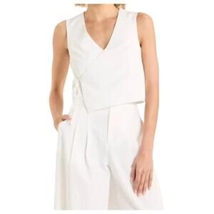 Womens Wrap Vest Top size M White V-Neck Cropped Chic Retro Preppy